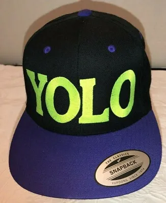 $22.99 • Buy New YOLO SNAP BACK HAT Cap Black Purple Neon Green Embroidered  Yupoong Classic