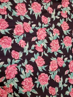VTG Pink Garden Chic Roses With Teal Leaves Floral Fabric Material Sewing 160x58 • $17.93