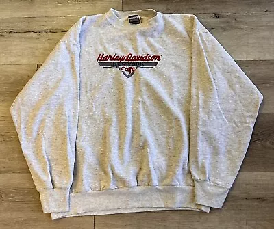 Vintage Harley Davidson Cafe Sweatshirt Size XL 90s Gray New York Embroidered • $40