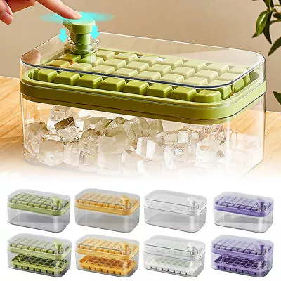 32/64Grid Plastic Ice Tray Mold With Scoop Ice Cube Maker Storage Container Box • £18.54