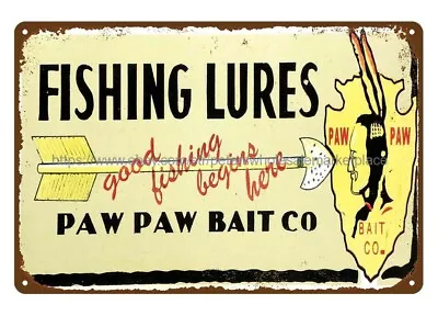 Paw Paw Bait Company Fishing Lures Metal Tin Sign Wall Art Plaque • $18.93