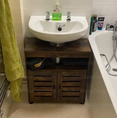 Under Sink Cabinet Vanity Industrial Bathroom Cupboard Rustic Storage Unit Shelf • £56.60