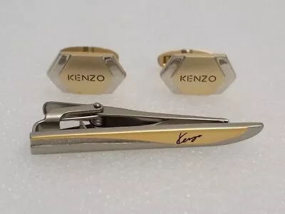 Vintage Signed  KENZO Two Tone Cufflinks & Tie Clip Set • $9.99