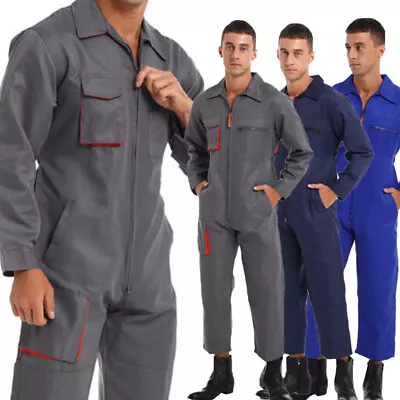 Men's Long Sleeve Coverall With Zipper Pockets Mechanic Worker Uniform Jumpsuit • $40.54