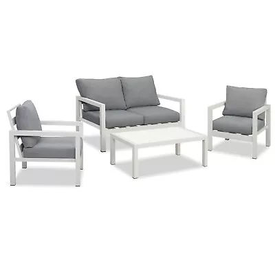 $999.99 • Buy New White Outdoor Aluminium Sofa Lounge Setting Furniture Set Arm Chairs Table