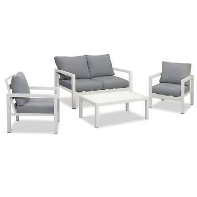 New White Outdoor Aluminium Sofa Lounge Setting Furniture Set Arm Chairs Table • $999.99