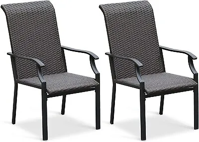 PHI VILLA Patio Chairs Set Of 2 Rattan Outdoor Dining Chairs High Back Armchair • $139.99