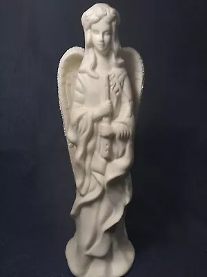 HEAVENLY ANGEL FIGURINE Statue Holding Flute White Bisque Vintage 12.25  • $250