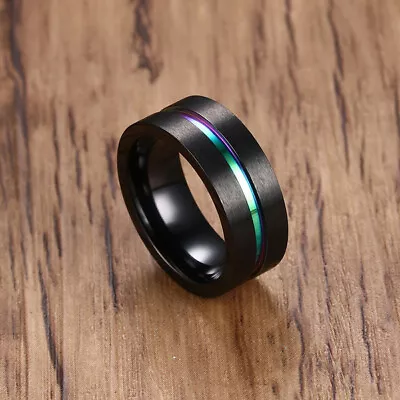 Cool Stainless Steel Wedding Band Engagement Gift Ring Silver Black For Unisex • £3.99