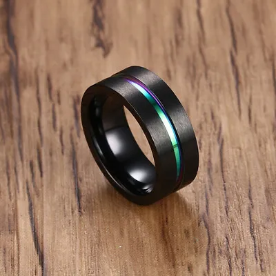 Wedding Brand Ring Stylish Thin Blue Line Stainless Steel Finger Rings Unisex  • £3.99