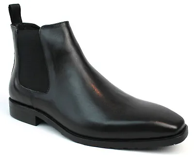 Black Solid AZAR MAN Men's Exclusive Genuine Leather Chelsea Boots With Zipper • $55.85