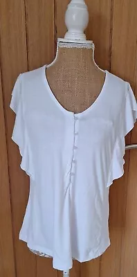 Linea Tesini Ladies White V Neck Frill Blouse Top Size 12 Brand New • £13.99