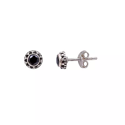 Black Spinel Round Vintage Handmade 925 Sterling Silver Stud Earrings 8 Mm AK-59 • $15.99