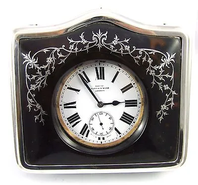 Antique Mappin & Webb Travel Clock SWISS Pocket Watch Inlaid Silver Case 1915 • $473.72