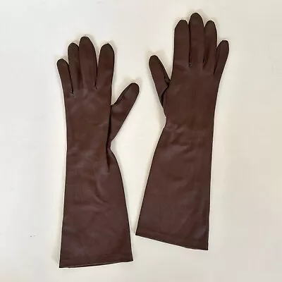 Vintage Women’s Marshall Field And Company Fabric Elbow Gloves Size 8 Dark Brown • $16