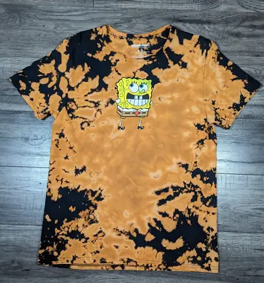 Nickelodeon SpongeBob Orange/Black T-Shirt Tie-Dye Crew Neck Size Medium • £24.99