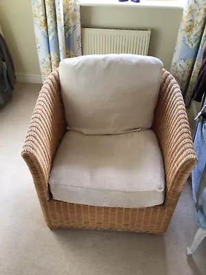 Used Indoor Cane Chair With Cream Coloured Cushions • £25