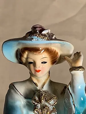 Ceramics  Women In Blue Dress Vintage Handmade Porcelain Figurine  Made In Japan • $29.95