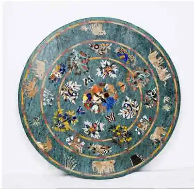 30'' Antique Green Marble Table Top Inlay Pietra Dura Coffee Center Mosaic H2 • $1418