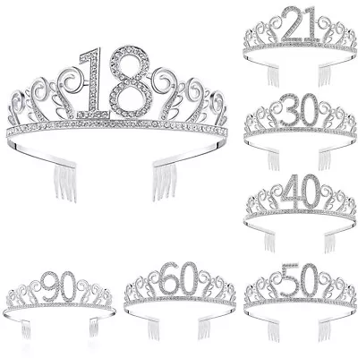 18th 21st 30th 40th Happy Birthday Tiara Crown Princess Headband Wedding Party • £5.39