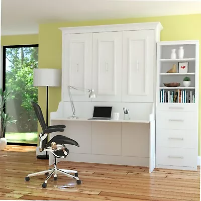 URBAN LOFT “EMERSON” Queen Wall Bed/ Murphy Bed - White W/Desk And One Side Unit • $4395