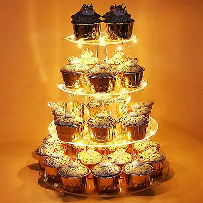 4-Tier Cupcake Stand Dessert Wedding Event Party Display Round Plate + LED Light • $20.90