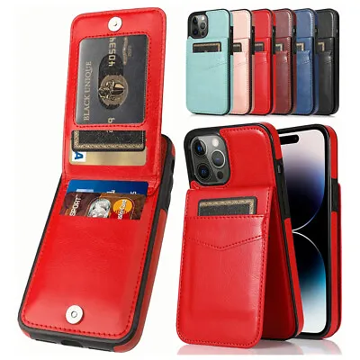 Leather Back Wallet Card Case Stand For IPhone 15 Pro Max XS XR 14 13 12 11 8 7+ • $14.50