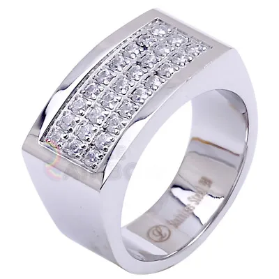 R2 Men's Stainless Steel 3 Rows CZ SET Pinky Ring Size 8-13 • $13.99