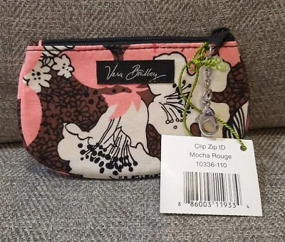 Vera Bradley Clip Zip ID Holder Wallet Mocha Rouge Clear View New With Tags • $13.99