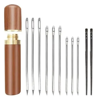 11x Large Eye Leather Hand Sewing Stitching Needle Lacing Needles W/ Wooden Case • $9.89