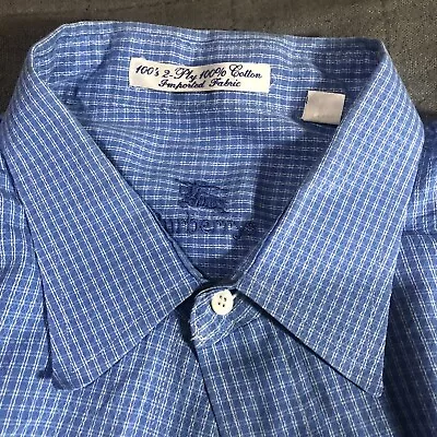 Burberry Mens 17/36 Vintage Dress Shirt Blue Cotton Long Sleeve • $14.95