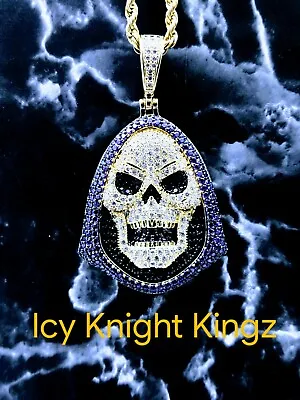 Mens Brand New Hip Hop Micro Pave 14K Gold Finish Icy Skeletor Pendant & Chain • $69.99