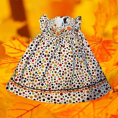 NWT Lil Cactus Polka Dot Smocked Turkey Pumpkin Thanksgiving Dress Size 2T • $26.99