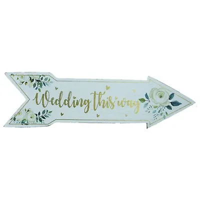 £3.98 • Buy Wedding This Way Arrow Plaque Directions Sign Wooden White Floral Pattern 