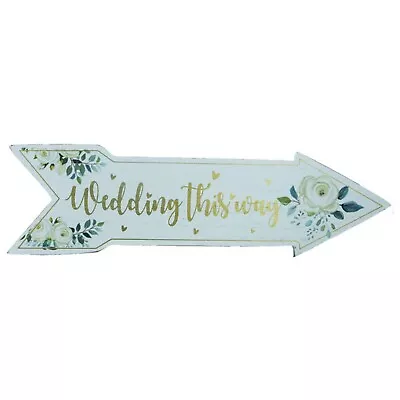 £3.98 • Buy Wedding This Way Arrow Plaque Directions Sign Wooden White Floral Pattern 