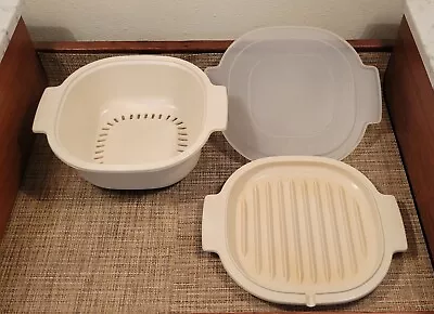 3 Pc Rubbermaid 3 Qt Microwave Cookware Steamer Bacon Grill Stacking W/Lid • $27.09