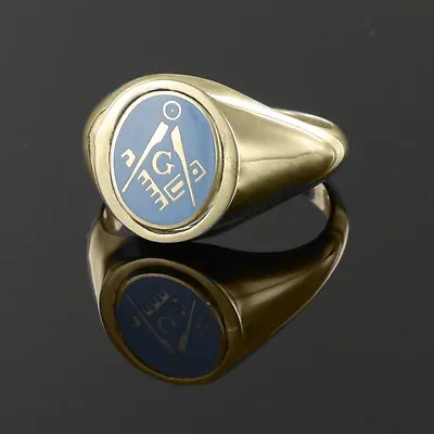 9ct Yellow Gold Masonic Ring  Square And Compass Reversible Head - Light Blue  • £714