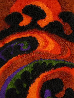 £255 • Buy 70's JUNGHANS Wall Hanging Wool Rug Orange Vintage Mid-Century Design Rya