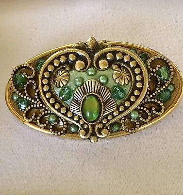 Vintage Signed MICHAL GOLAN Gold Tone Oval Pin Brooch Pendant W Stones • $49