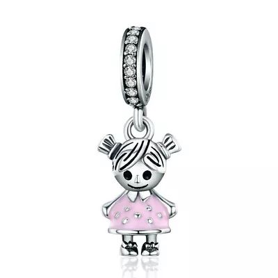 European Women 925 Sterling Silver Sweet Little Girl Charms Pendant Fit Bracelet • $12.25