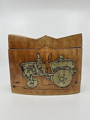 Vintage JL Stamp Farm Artist Ceramic Lidded Box Country Tractor Farmer MINT OOAK • £28.90