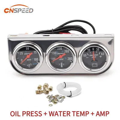 52mm Chorme Triple Gauge Set Water Temp Oil Pressure AMP Meter 3in1 Kit • $30.98