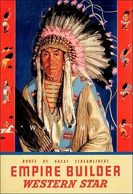 Montana Blackfeet Native 1954 Great Northern RR Vintage Poster Print Retro Art • $21.58