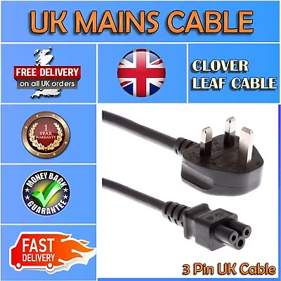 £5.99 • Buy Mains Power Cable Lead C5 Cloverleaf Clover Leaf For Laptop Adapters Chargers