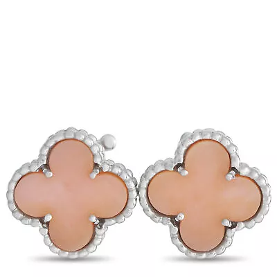 Van Cleef & Arpels Alhambra 18K White Gold Diamond And Pink Opal Earrings... • $4900