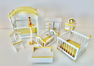 Vintage Wooden Dollhouse Miniature 1:12 Nursery Baby Set Of 8  • $29