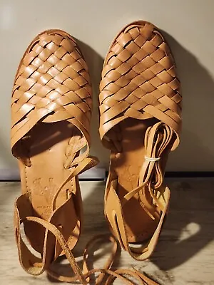 Authentic Mexican Western Leather Huarache Sandals Size 7 Gladiator Boutique • $35