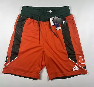 Men's Adidas Orange Miami Hurricanes Reverse Retro Basketball Shorts Large NWT • $49.99