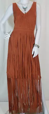 IDYLLWIND~EC!!~MIRANDA LAMBERT RUST FAUX SUEDE LONG FRINGE WESTERN DRESS XL Tall • $24.50