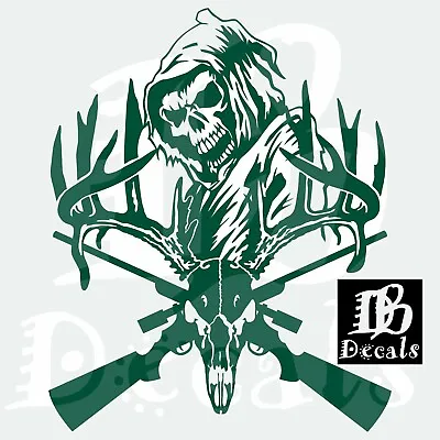 $17.57 • Buy Deer Skull Hunting Gun Buck Grim Reaper Car Truck Window Vinyl Decal Sticker